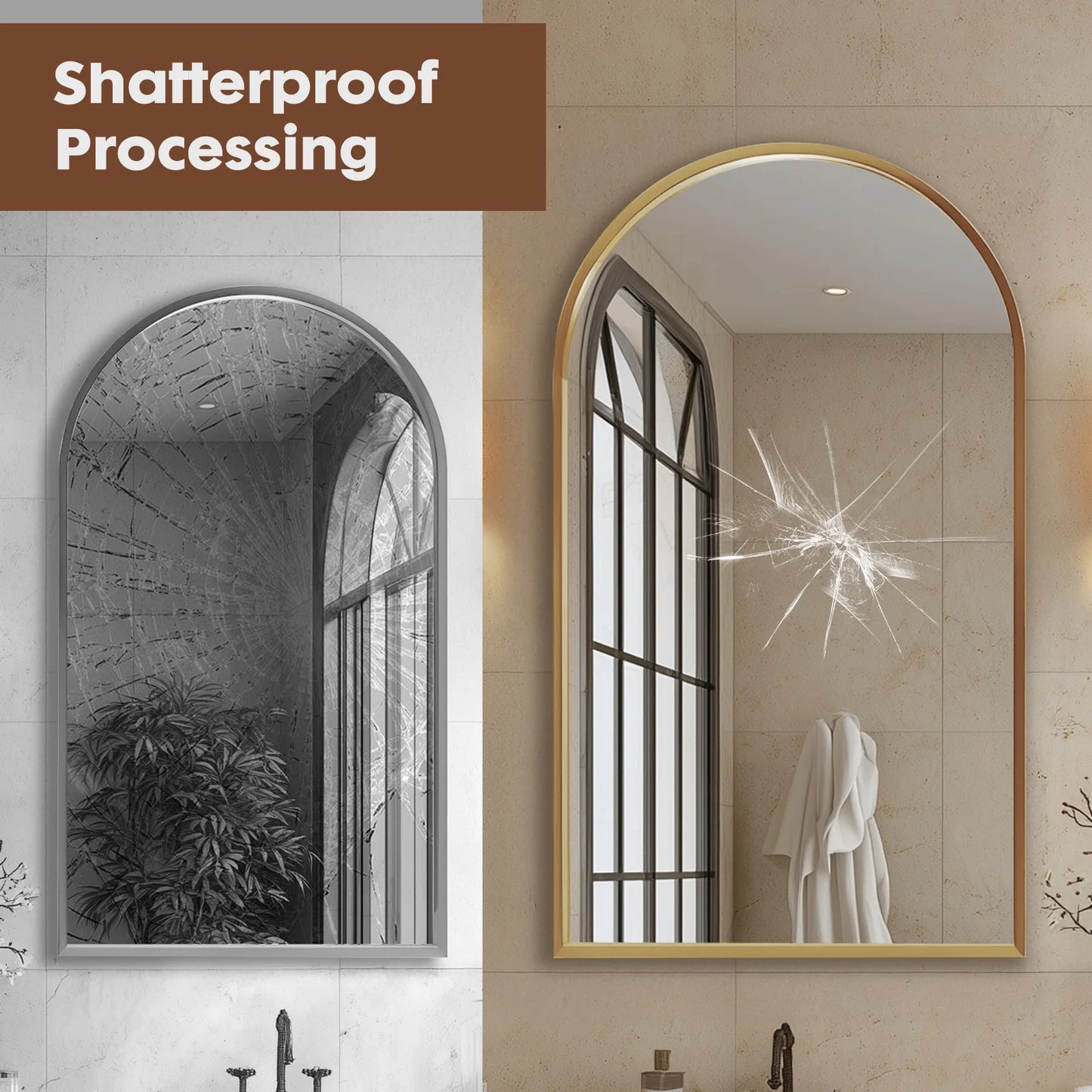 JHK 26"x38" Arched Metal Framed Bathroom Mirrors for Wall  Hanging Mirror Glass Mirror Modern Wall Decor For Bedroom Entryway