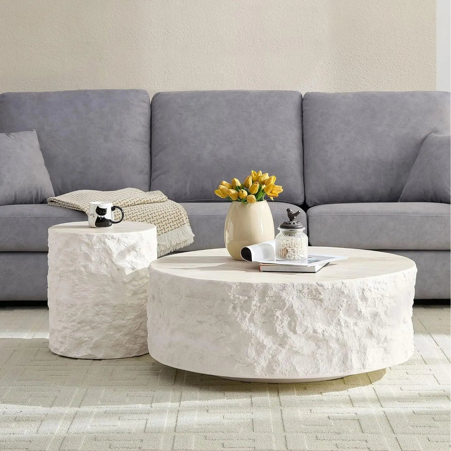 Cement Stone Pattern Round Coffee Table