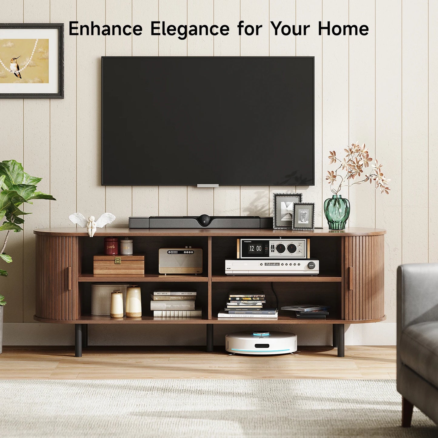 Modern TV Table with Sliding Doors