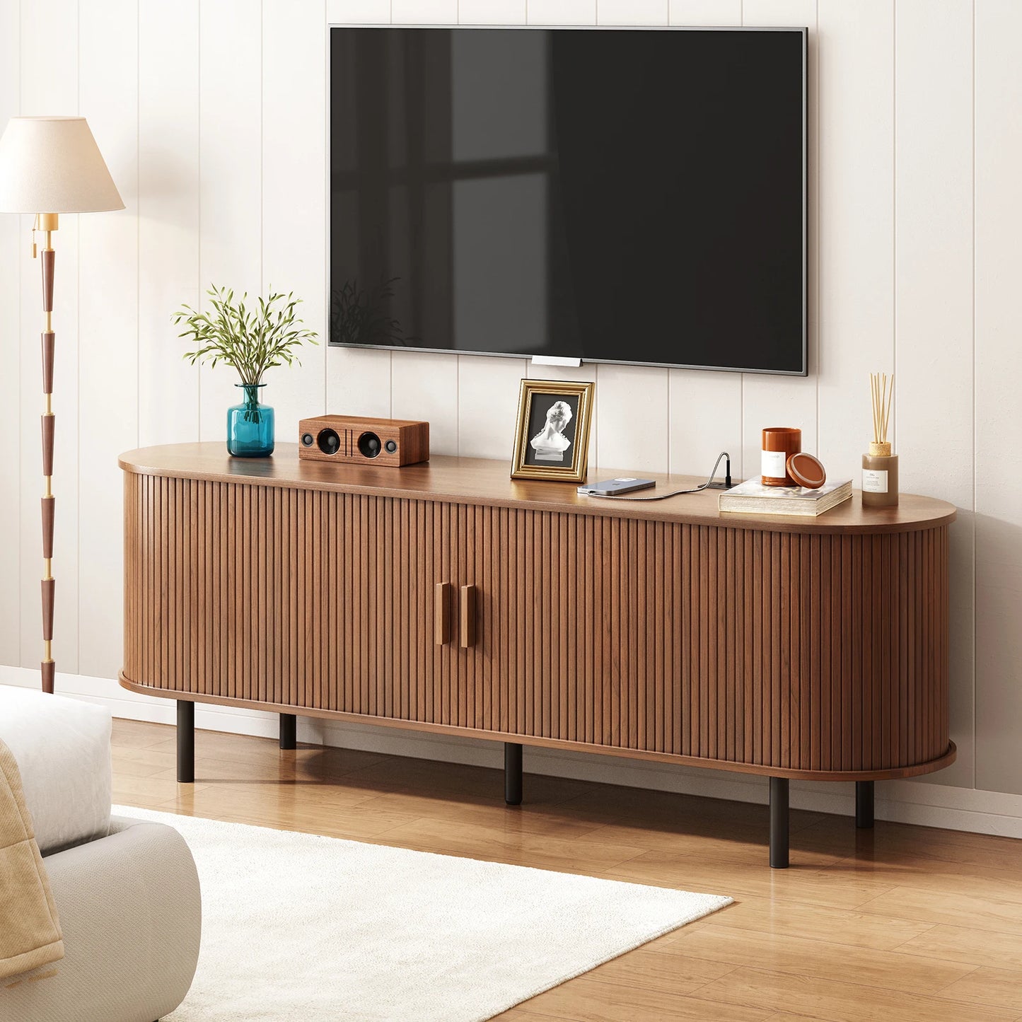 Modern TV Table with Sliding Doors